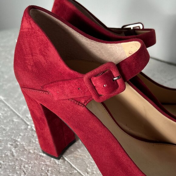 Vince Camuto SZ 10 Red Suede Peep Toe Mary Jane Heels Dressy Sexy Party Feminine - Picture 7 of 8
